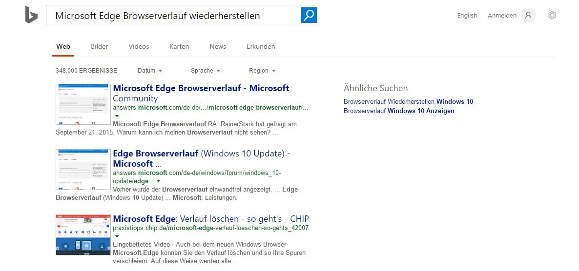 Microsoft Edge Browserverlauf wiederherstellen