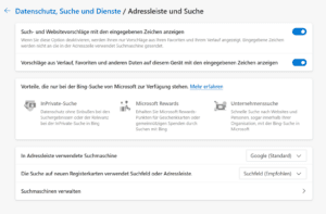 Edge Suchmaschine einstellen
